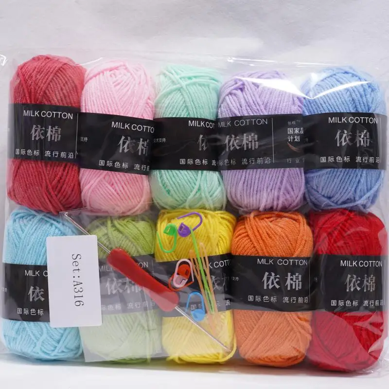 10Pcs 500g 4Ply Milk Cotton Yarn for Knitting Crochet, Wool Cotton Yarn DIY Material Pack for Hand-Knitted Sweaters, Bags, Dolls