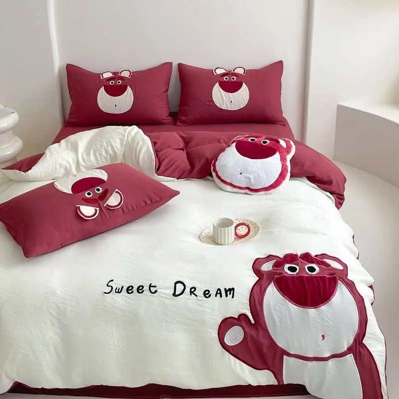 Periferiche dei cartoni animati Disney in cotone lavato carino lotso Mickey biancheria da letto in quattro pezzi dormitorio lenzuolo in tre pezzi e copripiumino