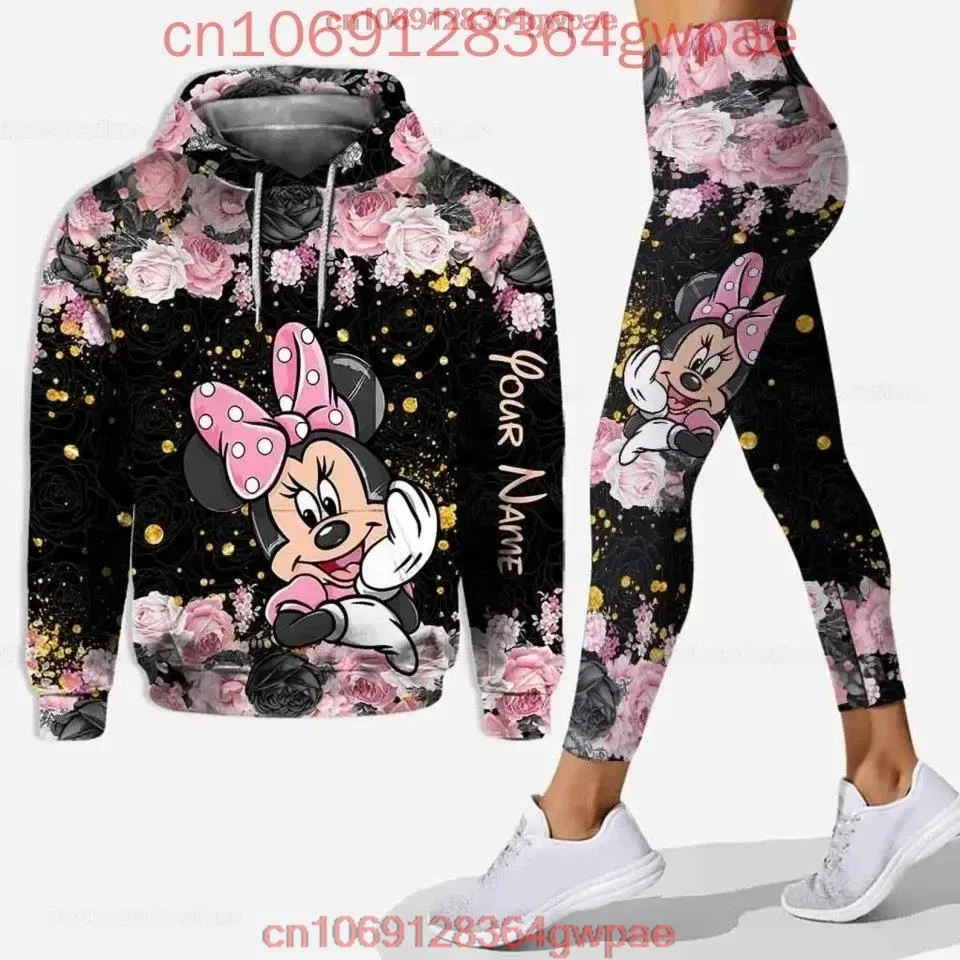 Рождественская толстовка с капюшоном и леггинсы Disney Minnie Mouse, комплект для йоги, женская толстовка с Микки Маусом, штаны для йоги, спортивные штаны, модный спортивный костюм