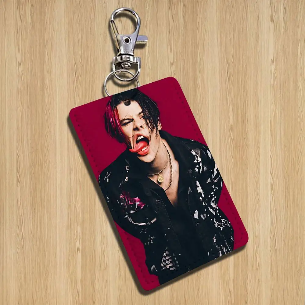 Chaveiro de Couro Retangular Yungblud com Design de Música Exótica e Inusitada, Porta-Cartão de Identificação, Porta-Cartão de Acesso, Porta-Chaves