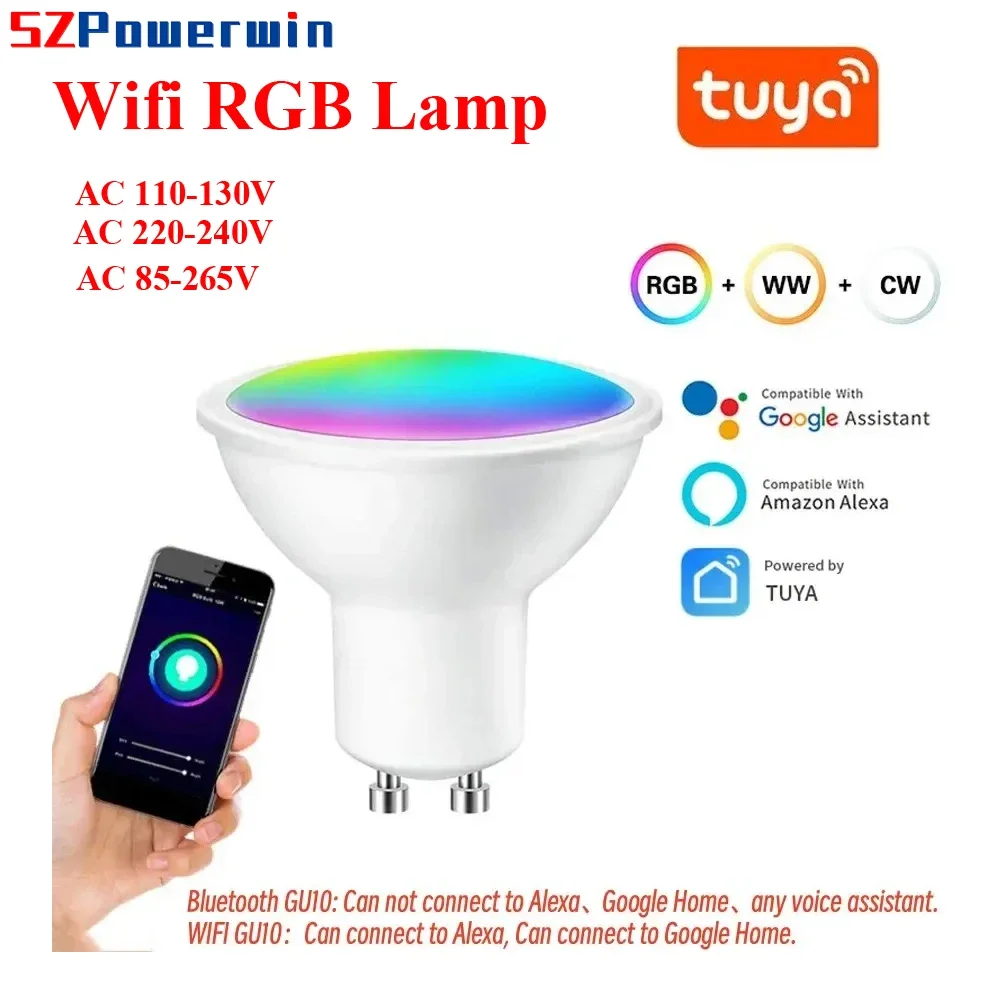 Powerwin 5W WIFI Bluetooth Lamp Tuya Smart Bulb RGB CW 220V Led Light Bulbs Phone App Color Adjustment Google Home Assistant