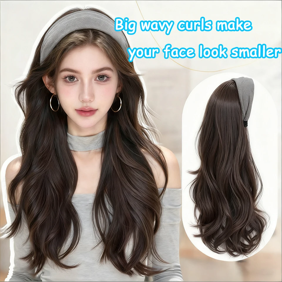 Synthetic Warm Hairbands Turban Bandana Hair Accessorie Wig Headband Curly Wave Wig Women for Party Halloween Christmas Festival
