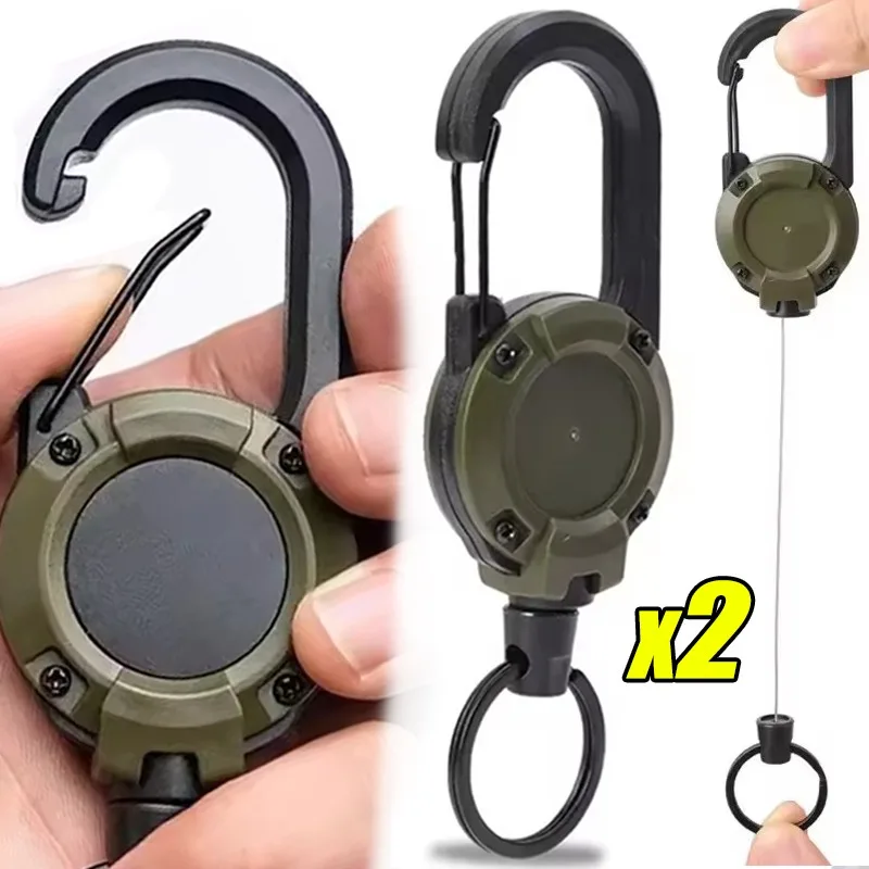 LLavero de cuerda retráctil, mosquetón con carrete, hebilla de alambre de acero fuerte para hombres, llavero extensible para exteriores