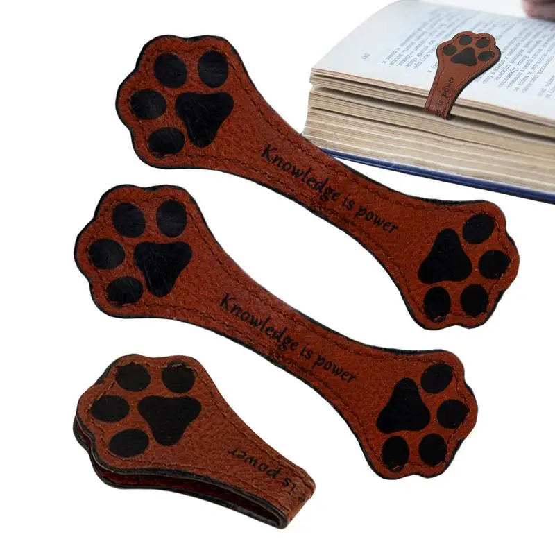 Vintage Magnetic Bookmark Dog Paw Magnetic Bookmark PU Leather Book Marker Page Marker With Engraved Logo Cute Convenient Book