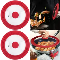 Universal Round Pot Lid for Pots Pans Cookware Tempered Glass Lid for Skillets with Silicone Rim Replacement Lid for Frying Pan