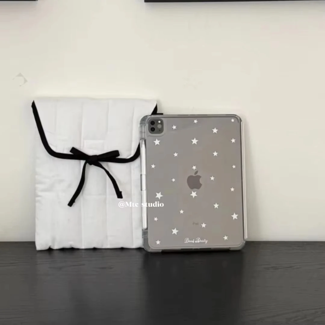 Korean White Simple Star Y2K Three Fold Cover For iPad Pro 13 11th M5 M4 12.9 A16 10 8 7 9th 10th Air 11 M2 M3 Mini Tablet Case