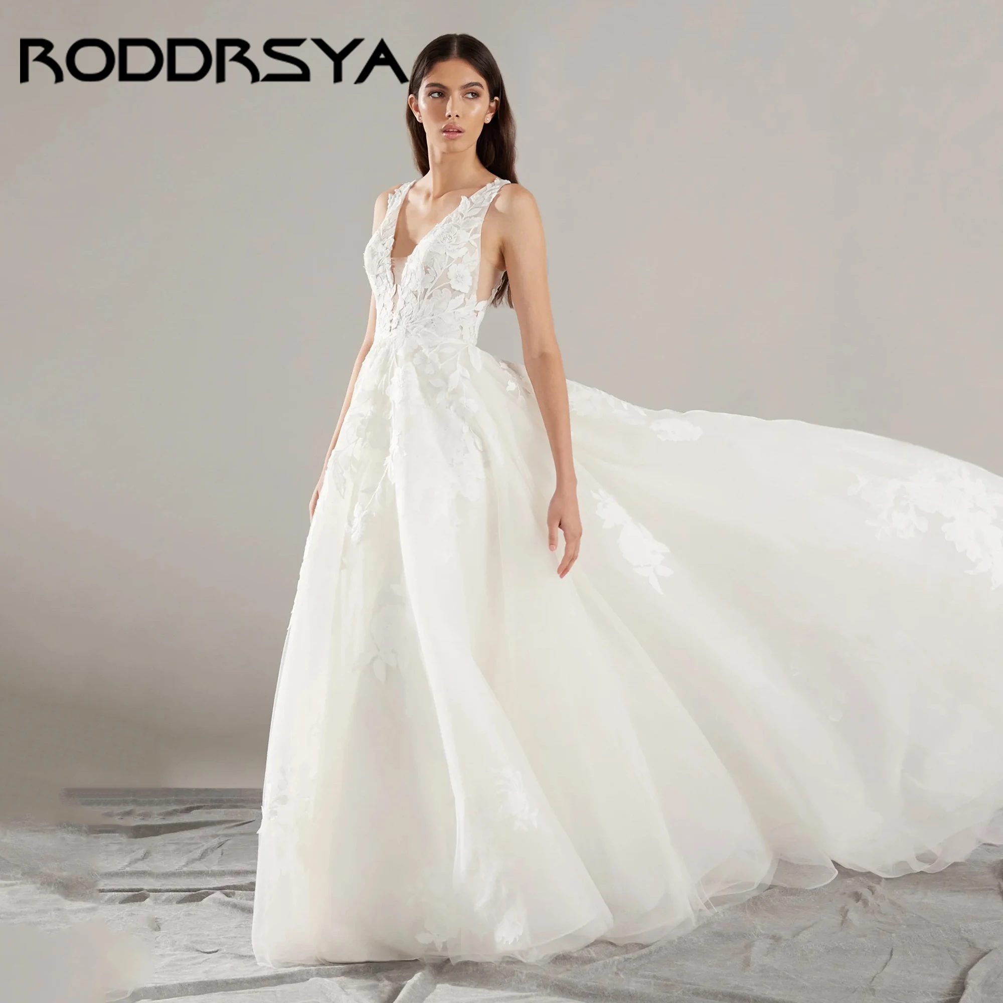 

A-line V-Neck Lace Spaghetti Strapless Wedding Dress For Woman Backless Tull Bride Gown Luxury Vestidos De Novia 2025 Customized