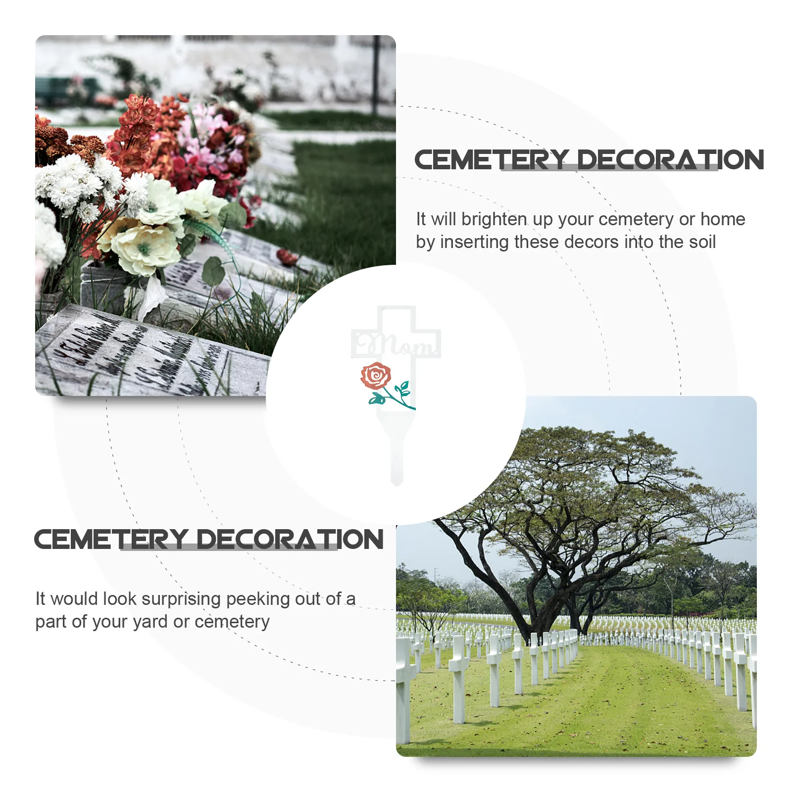 

Iron Cemetery Decorative Stakes Durable Yard Ornament Grave Decorations Lawn Plug Stable Memorial Plaque Garden White Mother