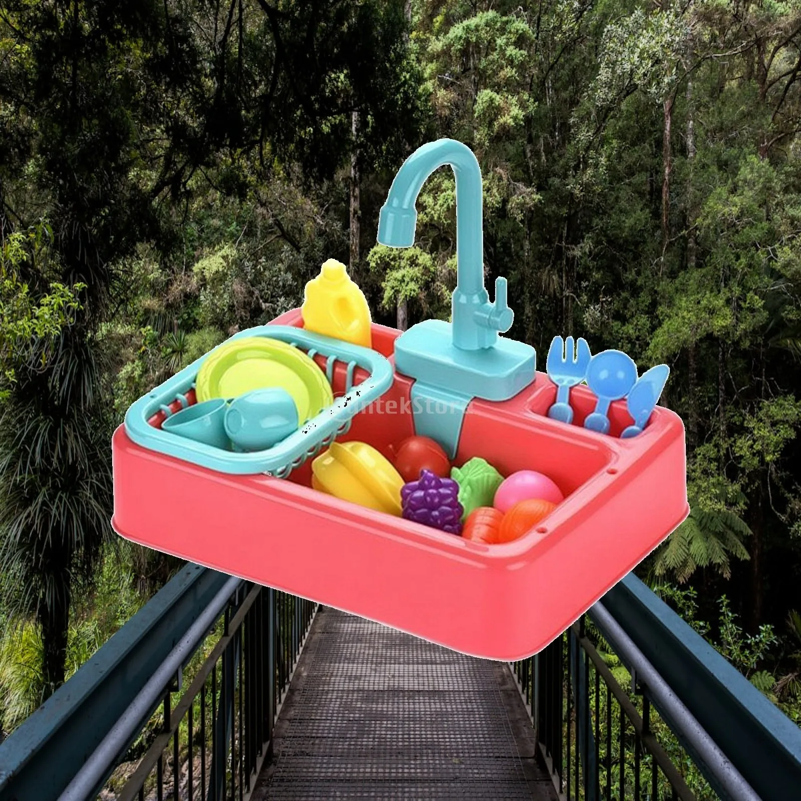 プラスチック製おもちゃのキッチンシンク、電動水流付き食器洗いセット、子供向けごっこ遊び用調理アクセサリー