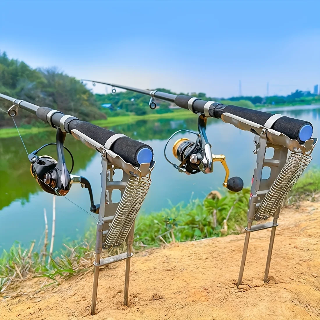 Automatic Spring Fishing Rod Holder, Adjustable Folding Stainless Steel, Ideal for Hands-Free Ground Fishing（2Pcs） view 2