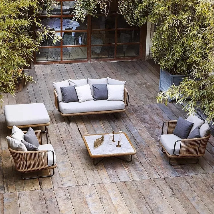 

Waterproof rattan outdoor furniture garden sofa set with sun protection for patios, balconies, terraces and villas