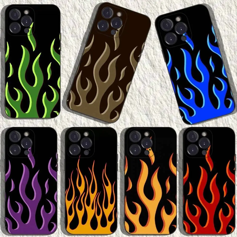 

Cool Green Red Flame Phone Case For iPhone 17,16,15,14,13,12,11,Plus,Pro Max,XS,X,XR,SE,Mini,8,7,Soft Silicone Black Cover