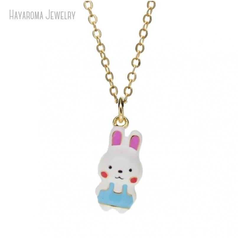 2Pcs Jewelry Enamel Chain Metal Copper Gold Color Animal Rabbit Wholesale Necklace NM51666