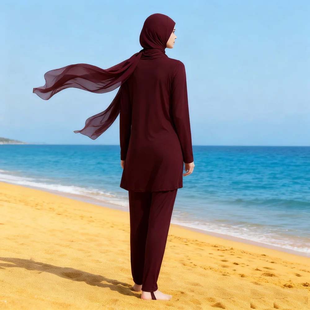 3PCS Plus Size Modest Muslim Swimwear Burkinis Women Swimsuit Islamic Full Coverage Hijab Beachwear Casual Femmes Swimwear Arab