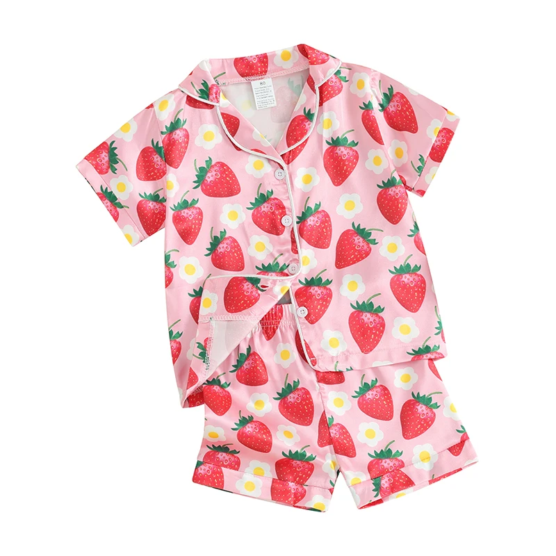 Toddler Girl Summer Pajamas 12 months 2t 3t 4t 5t 6t 7t Short Sleeve T-Shirt Top Strawberry Shorts Baby Sleepwear Set