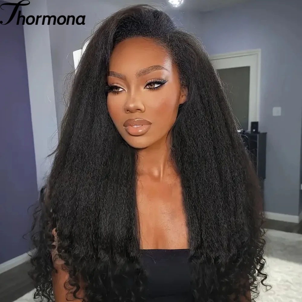 

V Part Synthetic Half Wig Afro Women Bouncy Spring Curly Fluffy Kinky Straight with Curly Ends Glueless No Leave Out Clip