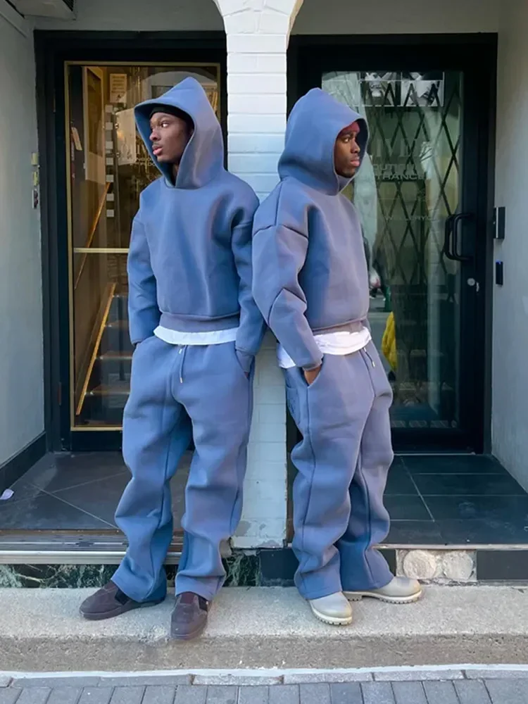 Moletom e calças de moletom soltas 2 peças terno masculino outono jogging moletom calças roupas ternos casuais sólido casal com capuz