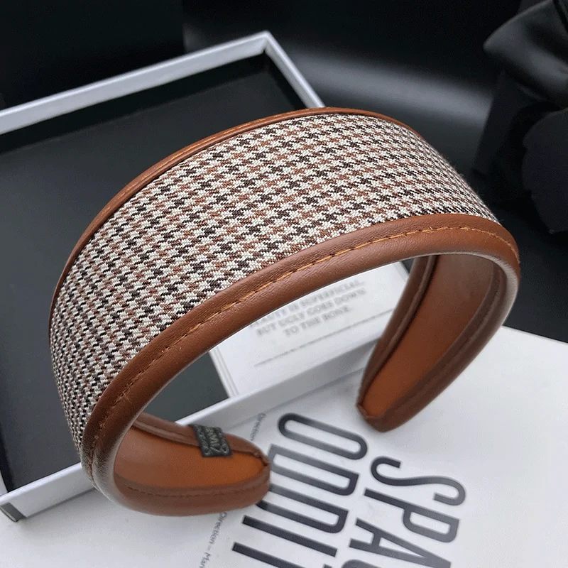 

Maillard style temperament, fashionable and versatile new style hair clip, women's Qianniao grid wide edge hair tie headband
