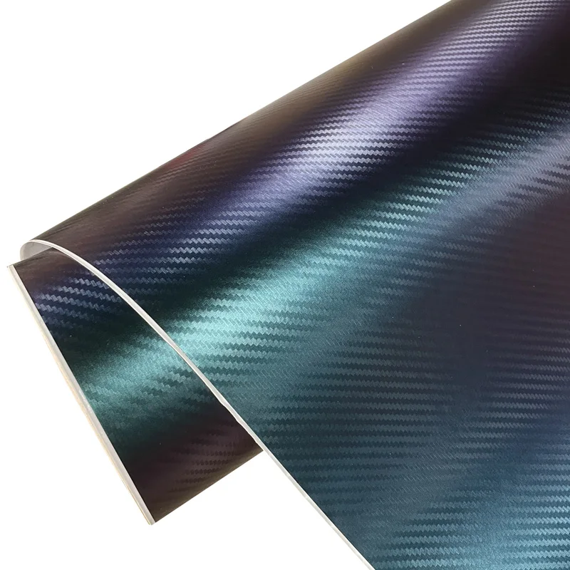 Premium 3D Chameleon Carbon Fiber Vinyl Wrap Roll Green to Purple Color Shift Self Adhesive Decal Sticker Car Wrapping Foil view 4