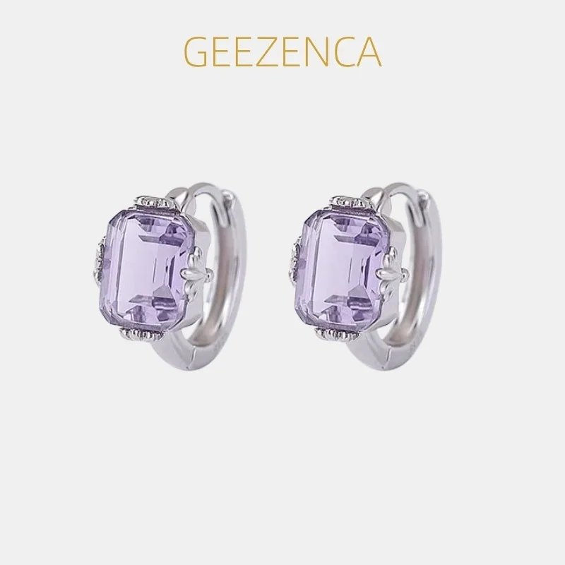 

GEEZENCA 925 Sterling Silver Citrine Amethyst Huggie Hoop Earrings Women Trendy Dainty Lightweight Small Stack Earring Love Gift