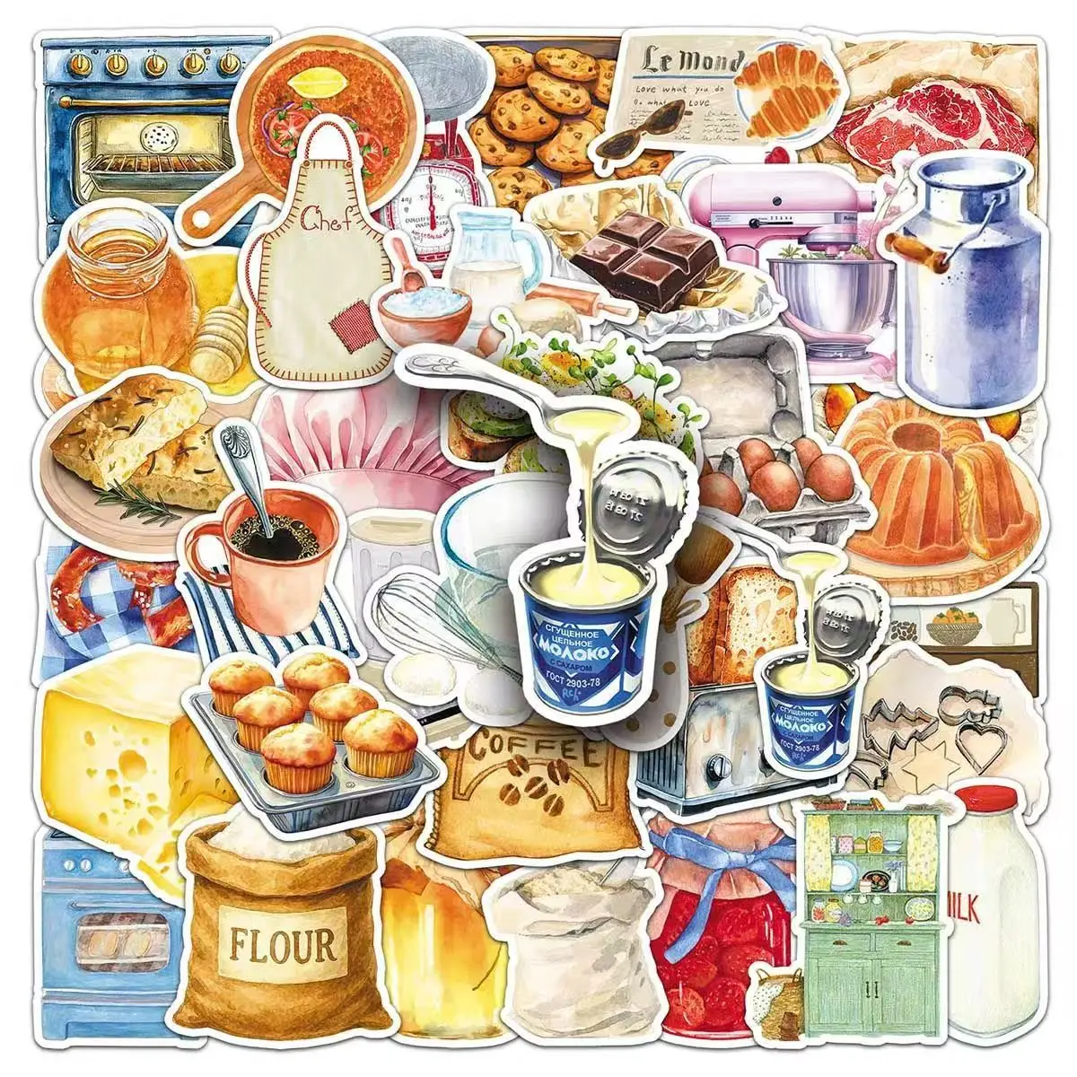 50Pcs Aesthetic Bakery Dessert Stickers, Healing Cute Decals for Notebook, Game Console & Desktop Decor