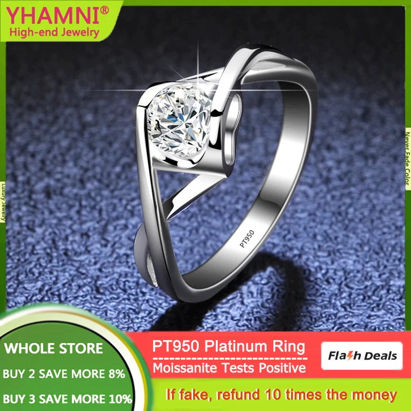 Luxury PT950 Platinum Ring Double Heart Inlay 1 Carat Diamond Moissanite Ring Bride Wedding Accessories Gift Jewelry for Women