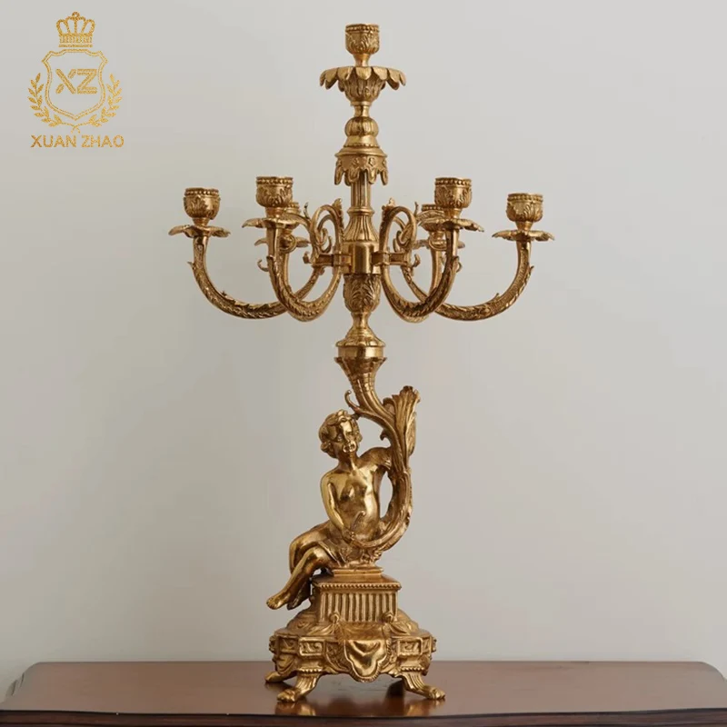 European Exquisite Carving Vintage Angel Decorative Art Candlestick French  Villa Living Dining Room Desktop Luxury Decoration