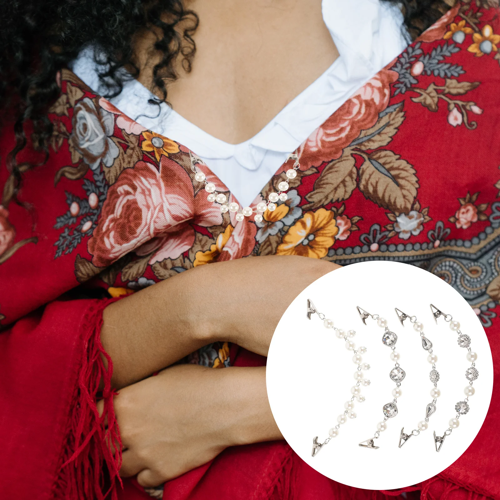 

4Pcs Retro Sweater Pearl Clips Fashion Shawl Clip Buckles for Coat Shirt Hat Stylish Clothing Decorations Shawl Clips