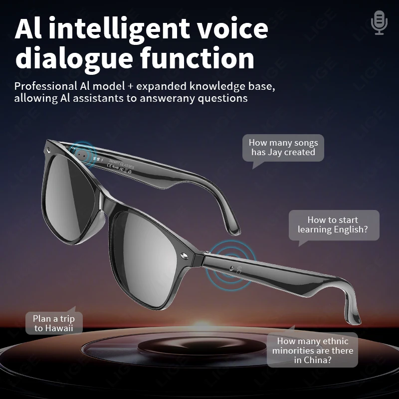 Inteligentne okulary Bezprzewodowe okulary przeciwsłoneczne Bluetooth Wbudowany mikrofon Głośniki Dotykowe i asystent głosowy Kompatybilne szkło dla mężczyzn i kobiet