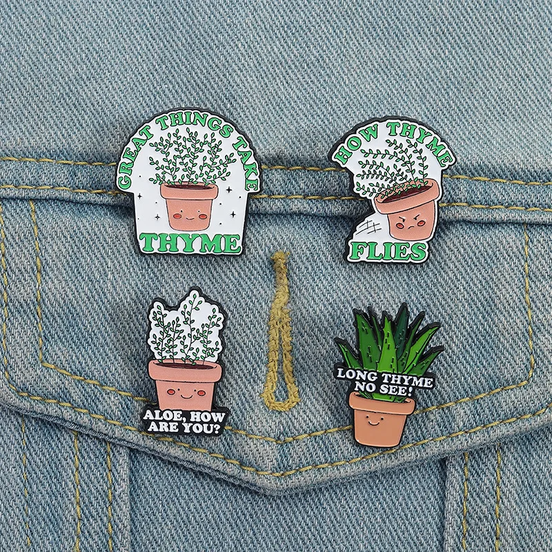 Cartoon plants cultivation cactus Enamel Pins Fun Rosemary Metal Brooches Backpack Badges Women Kid Jewelry Accessories