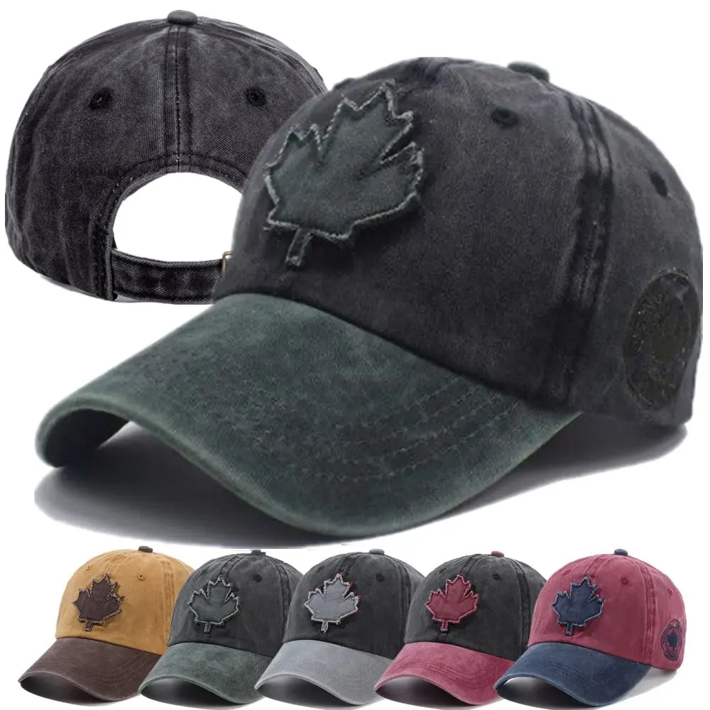 Unisex Washed Cotton Vintage Cap Canada Big Maple Leaf Embroidery Baseball Cap Men And Women Outdoor Sports Hats