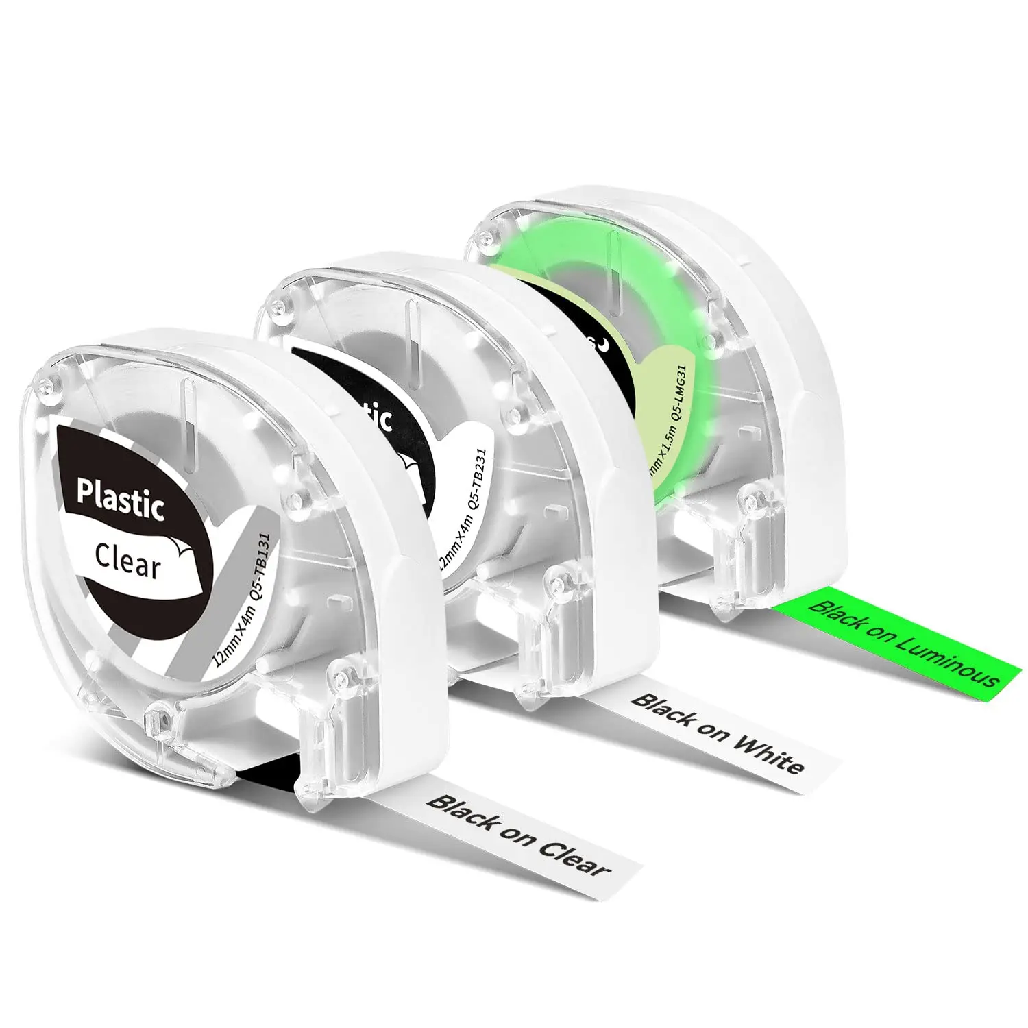 Nastro per etichette in plastica a 3 colori 12 mm nero su luminoso/trasparente/bianco per Phomemo P12 P12Pro Label Maker compatibile con nastro Letratag