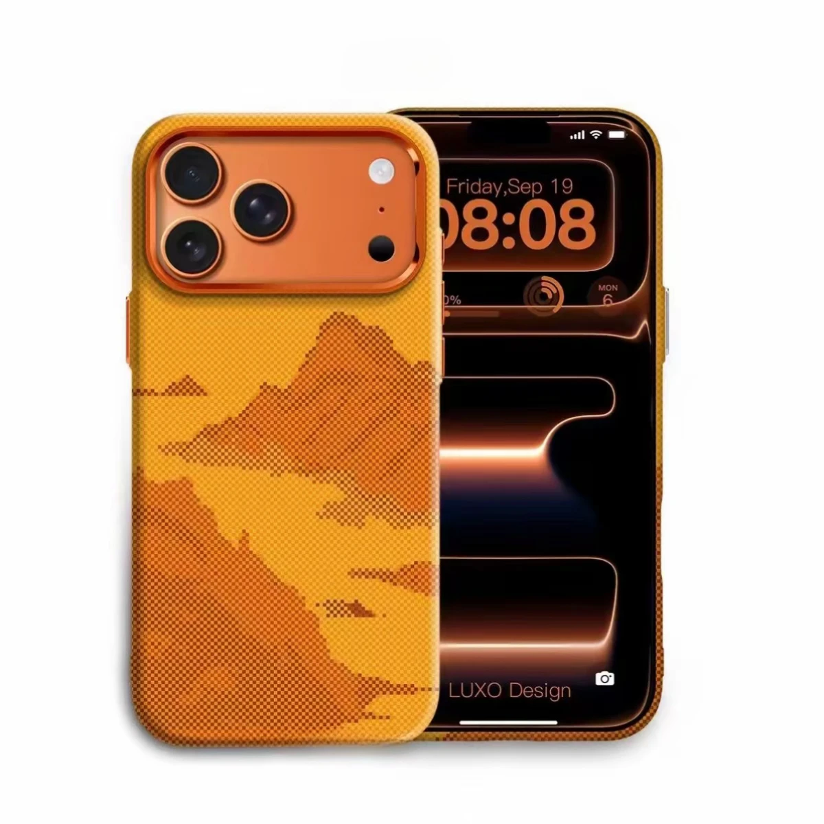 Vivid Orange Print Magnetic Phone Case for iPhone 17 Pro Max Carbon Color Hard PC Back Cover Camera Metal Frame Protection Shell