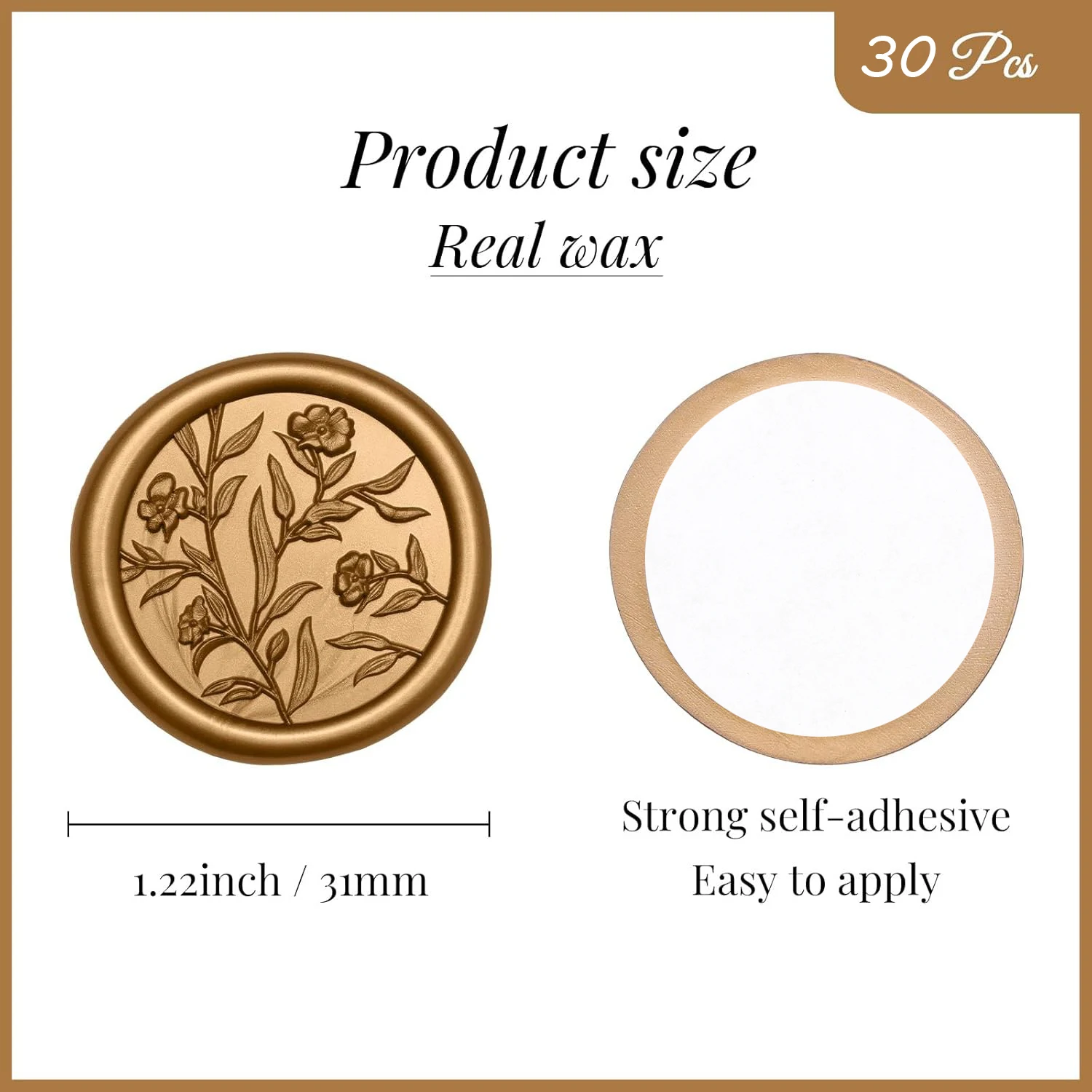 Wax Seal Stickers - 3D Floral Wedding Invitation Envelope Seals, 30 Self-Adhesive Stickers, Suitable for Invitations, Christmas