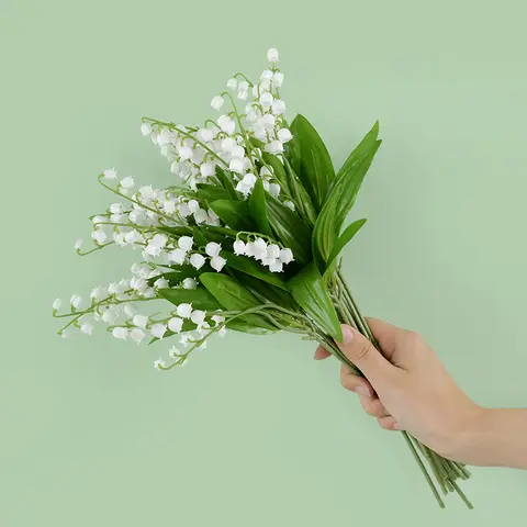 인공 백합 밸리 난초 꽃, 홈 가든 장식, 웨딩 파티, 신부 부케, 가짜 식물, 6 개