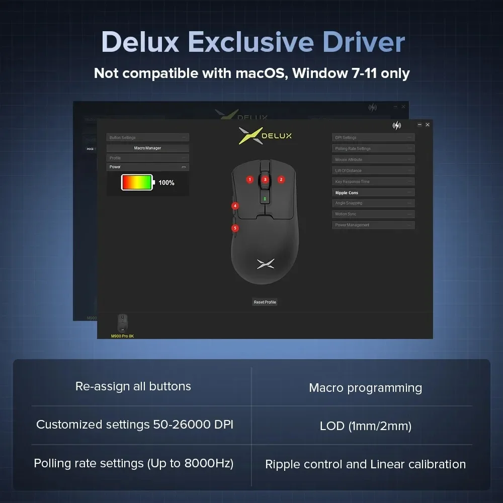 Delux M900Pro Ergonomic Wireless Gaming Mouse 8K PAW3395 Magnetic RGB Charging Dock Rechargeable Wired Mice For Big Hand PC