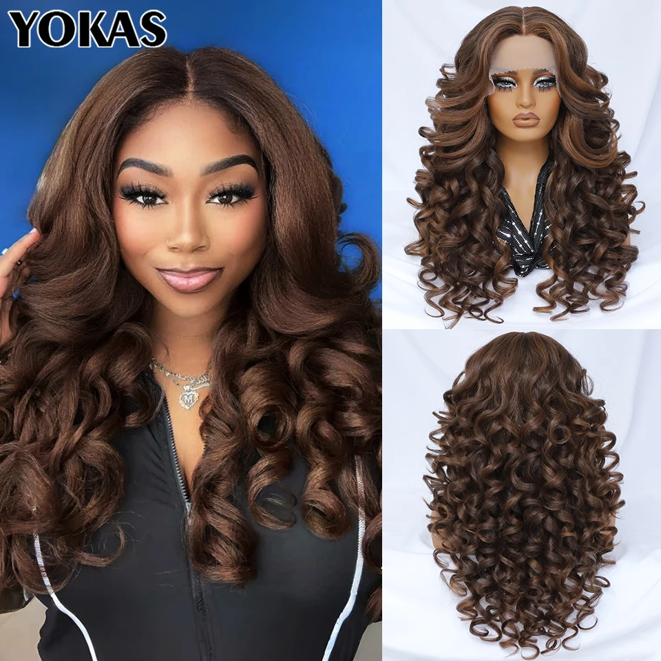 24 Inch Synthetic Lace Front Wigs For Afro Women Curly Afro Lace Wigs for African Women Chocolate Brown Lace Front Wig For Woman