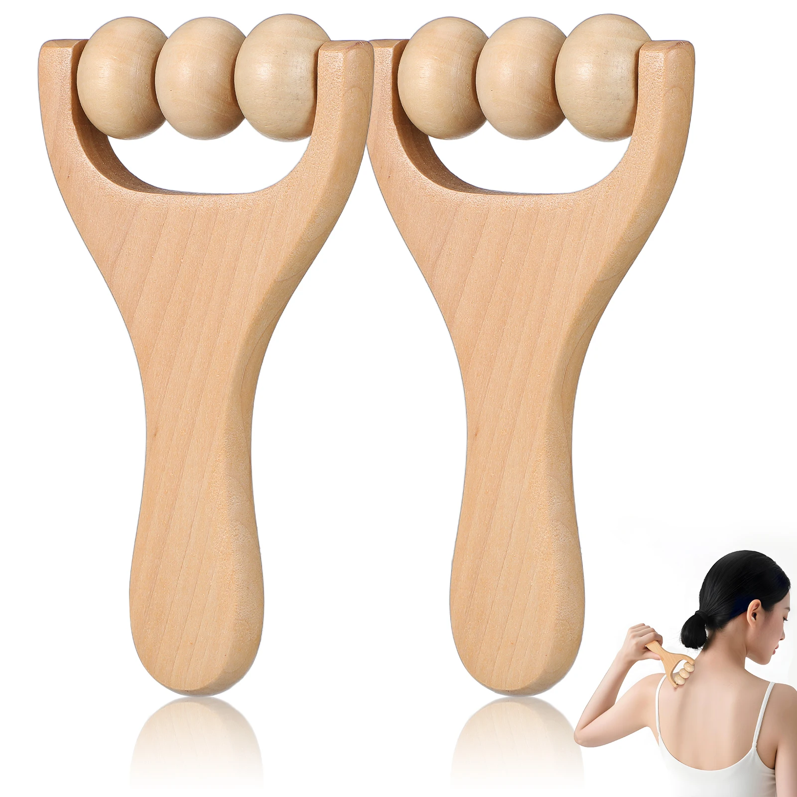 

2 Pcs Foot Massager Lower Pressing Roller Manual Wood Stick Tools Balls Pain Relief Wooden Back Massager Roller Rope Shoulder