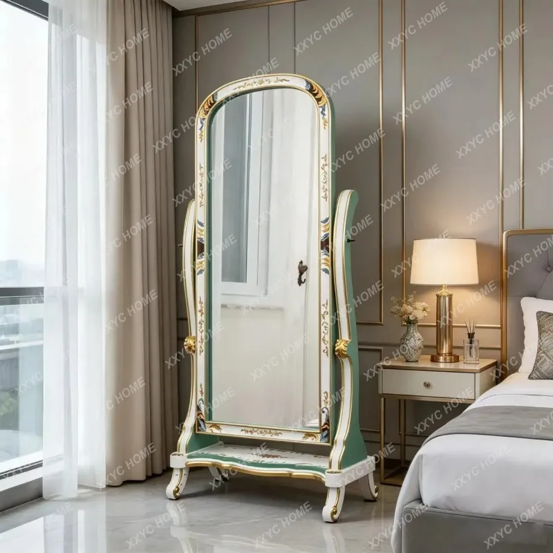 XXFactory Direct high-end full solid wood full body mirror retro old painted gold painting full body mirror