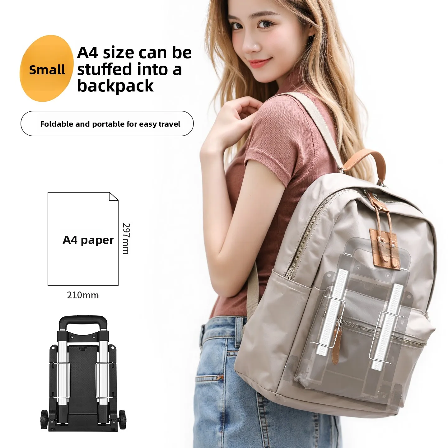 Ultralight mini stroller, super small trolley, backpack trolley, portable pocket trailer, mini folding trolley