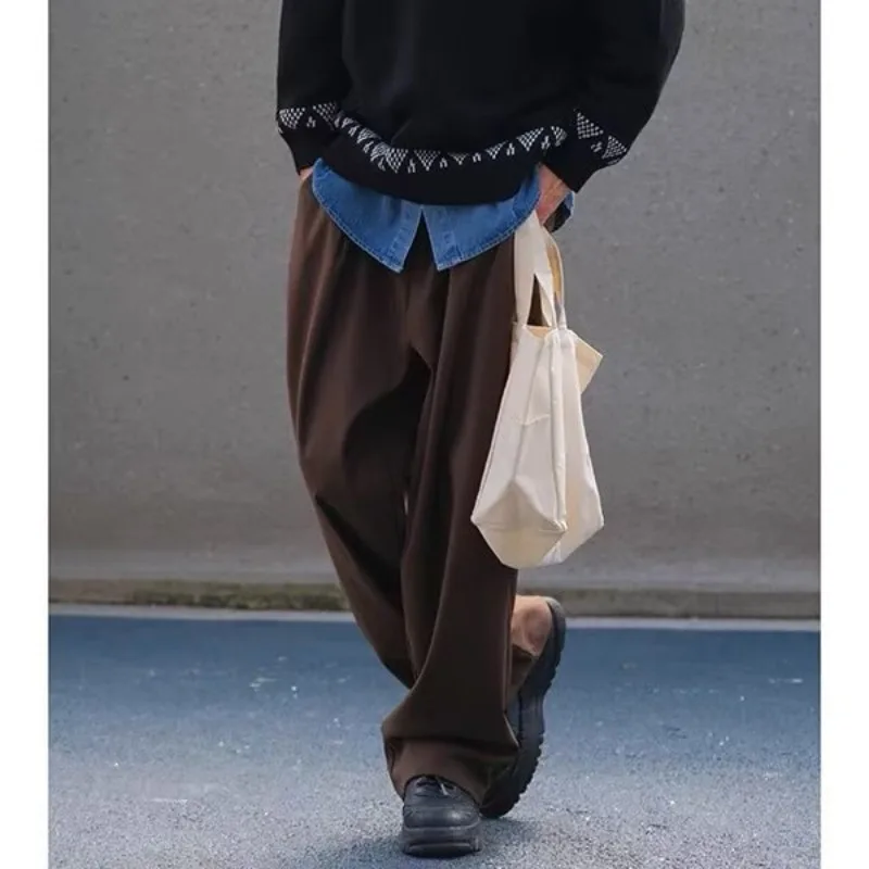 American Brown Straight Loose Long Pants Men's Casual Trousers