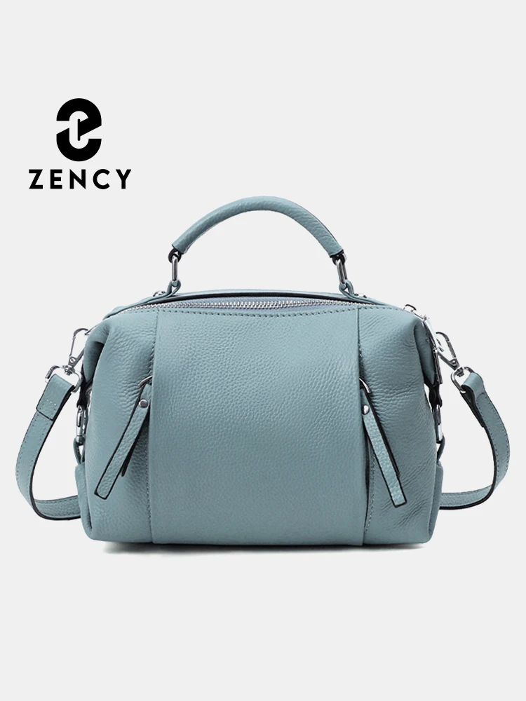 Zency Women's Genuine Leather Bag Simple High Quality Tote Bag Small Vintage Boston Handbag Female Shoulder Crossbody Ladies Bag