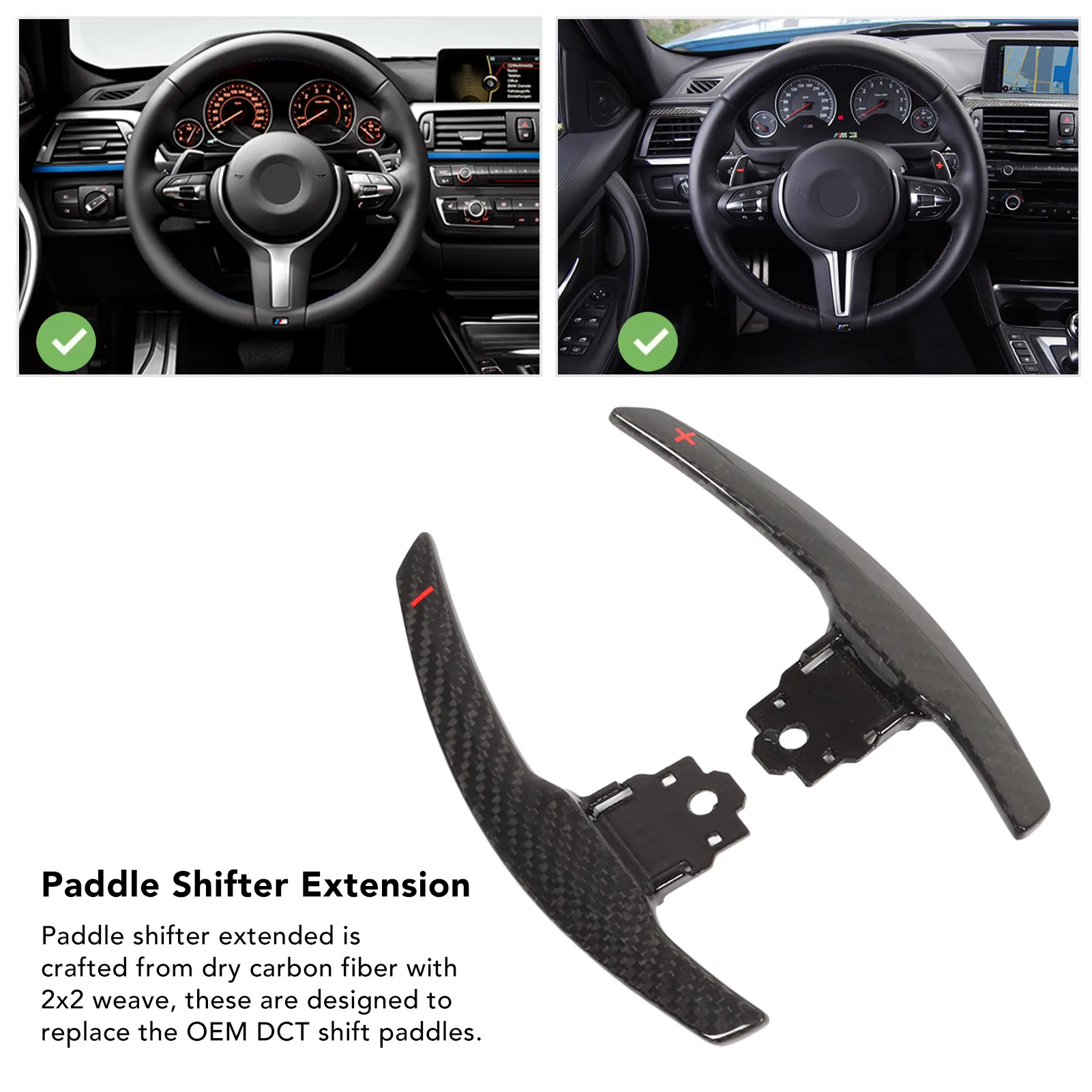 Extension Dry Carbon Fiber Competition Paddle Shifters Set Replacement for F‑Chassis F20 F22 F30 F32 M2 M3 M4 M5