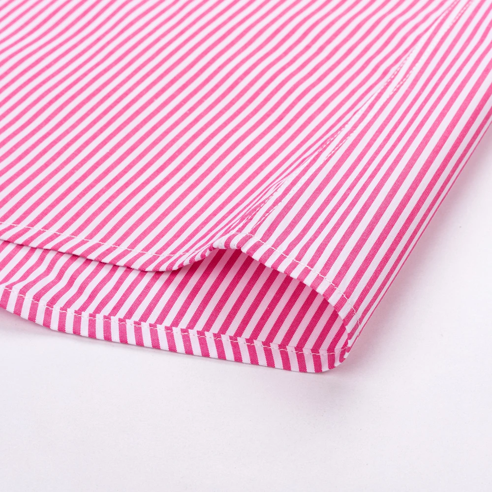 Kemeja Bergaris Lengan Panjang Formal Pria dengan Manset Prancis & Kerah Menyebar Kontras, Cocok untuk Pernikahan Bisnis, Semua Musim