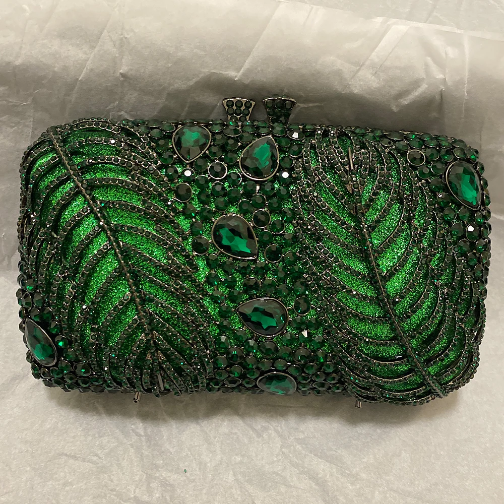 Large Green Stone Crystal Evening Bag Luxury Women’s Rhinestone Wedding Party Clutches Bling Ladies Diamond Hard Phone Handbags