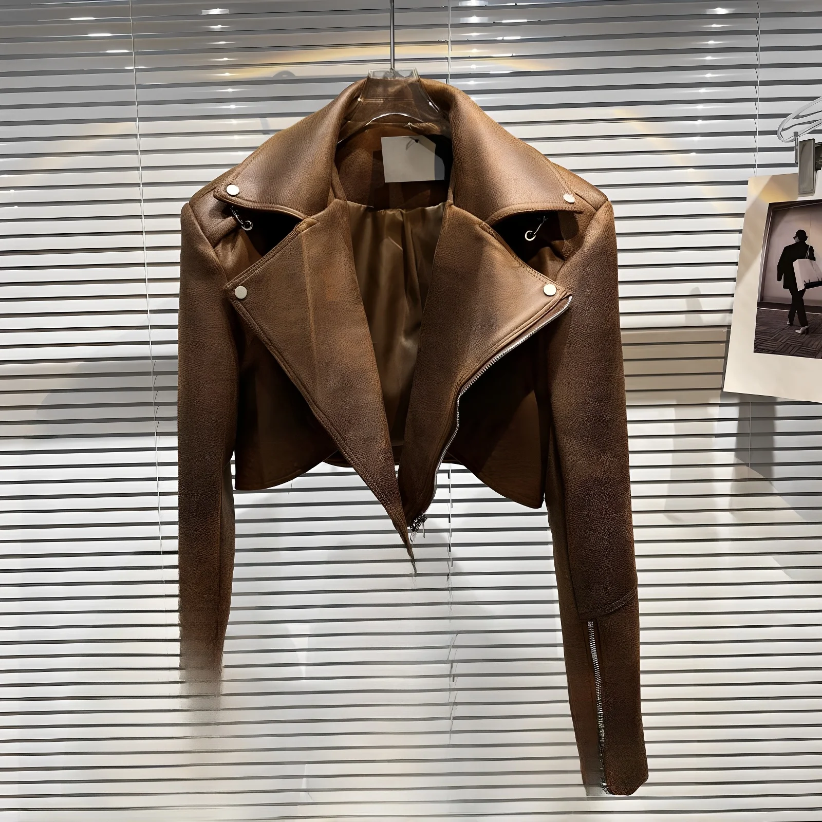 Faionable Streetwear Sle Jaet in pelle PU con colletto grande Texture moto Chiusura con cerniera Cappotto lungo slim fit Sve