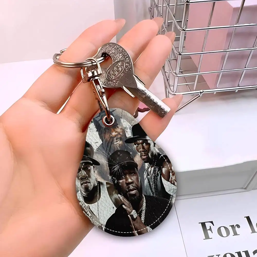 50 سنت أمريكي ضرب البوب الهيب هوب 1 قطعة حامل بطاقة جلدية مع حلقة رئيسية قطرة الماء على شكل مفتاح سلسلة المفاتيح قفل الباب الملحقات