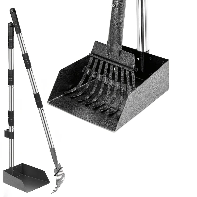 

Stainless Steel Dog Pooper Scooper Set, Durable, Rust Proof Tray And Rake Set, Pet Waste Removal Scoop with Adjustable Handles, Easy to Clean, Ideal for All Breeds