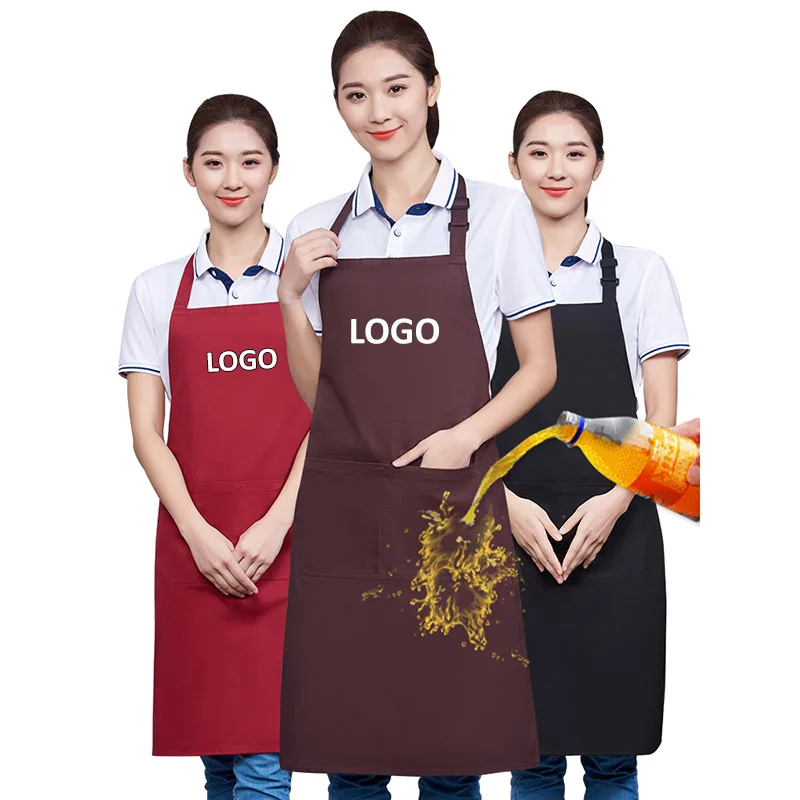 

Pure Cotton Apron for Kitchen Women Man Waterproof Chef Work Apron Restaurant Grill Food Shop Cafe Waiter Mandil Logo Customized