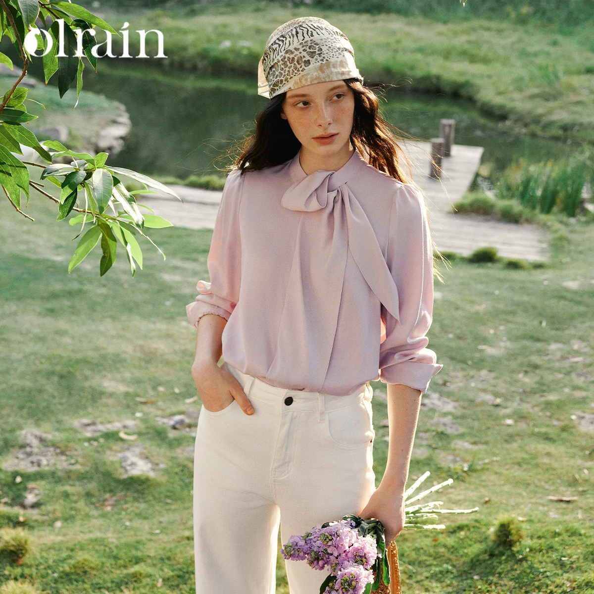 Olrain blusa elegante feminina 2026 primavera estilo francês gola gravata pescoço camisas retas manga longa senhoras topos o58cc003128